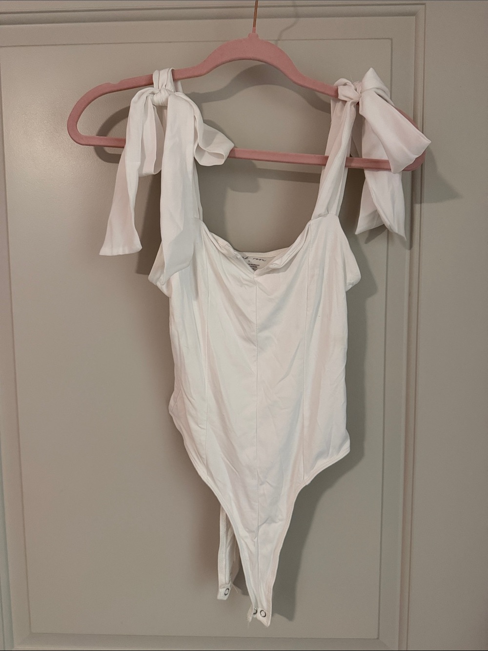 Pink Rose White Tie-Shoulder Bodysuit